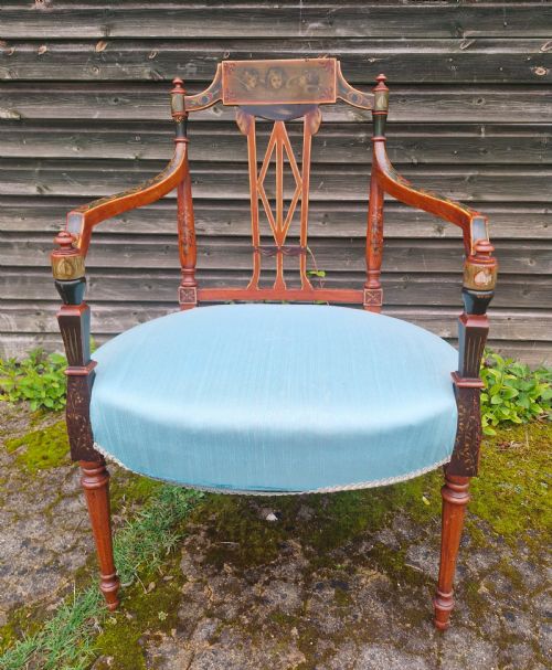 PAINTED SATINWOOD ARMCHAIR - ADDITIONAL PHOTO 4