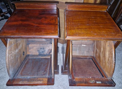 VERY CLOSE MATCHED PAIR OF INLAID MAHOGANY BEDSIDE OR SHOE CABINETS - ADDITIONAL PHOTO 2