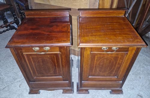 VERY CLOSE MATCHED PAIR OF INLAID MAHOGANY BEDSIDE OR SHOE CABINETS - ADDITIONAL PHOTO 3