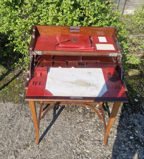 EDWARDIAN INLAID SATINWOOD CAMPAIGN STYLE FOLD OUT LADY'S WRITING TABLE - ADDITIONAL PHOTO 5