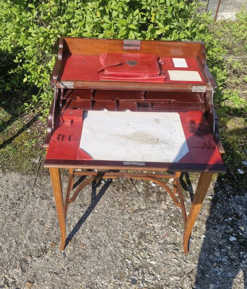 EDWARDIAN INLAID SATINWOOD CAMPAIGN STYLE FOLD OUT LADY'S WRITING TABLE - ADDITIONAL PHOTO 8