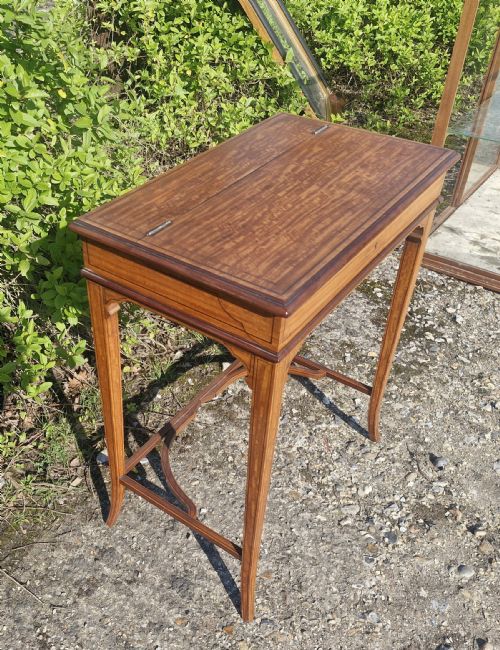 EDWARDIAN INLAID SATINWOOD CAMPAIGN STYLE FOLD OUT LADY'S WRITING TABLE - ADDITIONAL PHOTO 9