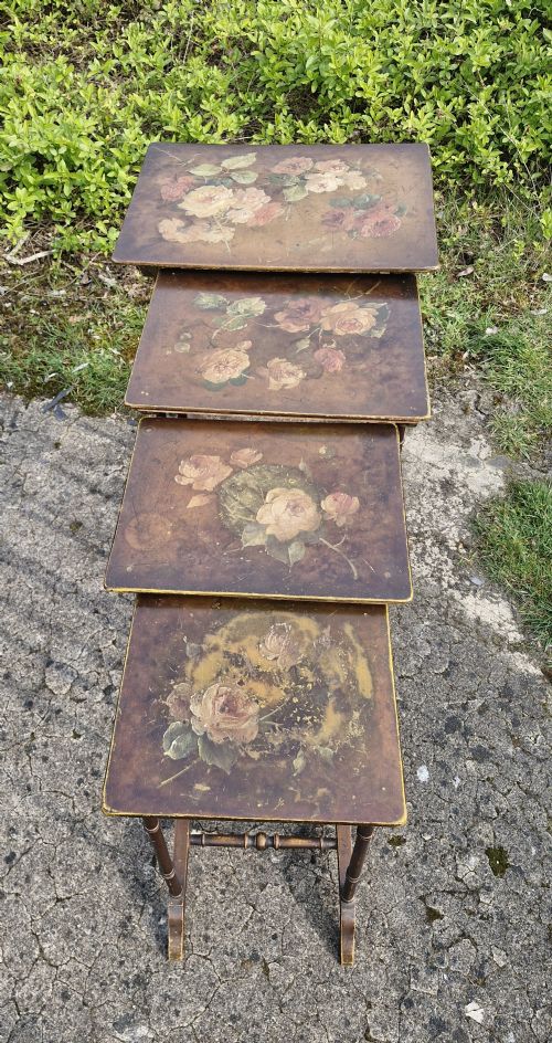 NEST OF 4 PAINTED AND DECORATED OCCASIONAL TABLES - ADDITIONAL PHOTO 1