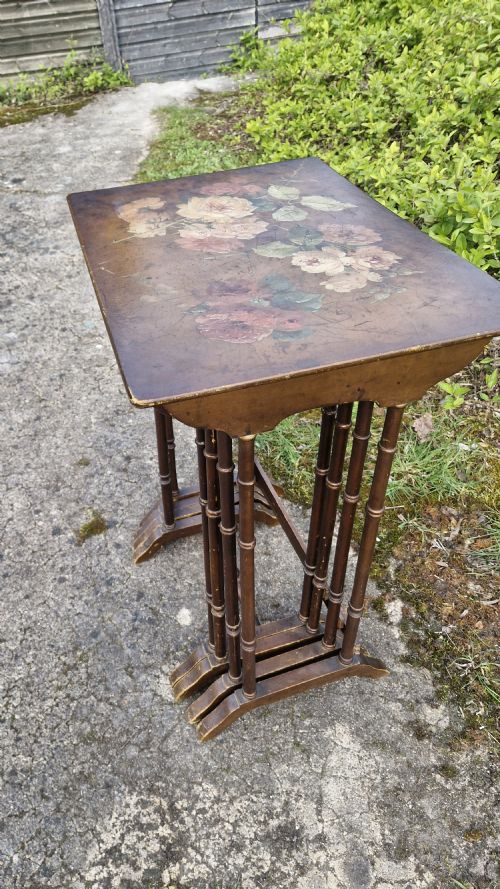 NEST OF 4 PAINTED AND DECORATED OCCASIONAL TABLES - ADDITIONAL PHOTO 3