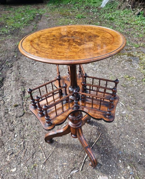 mid victorian inlaid walnut revolving book table - CATEGORY: ANTIQUE BOOKCASES - DATED VICTORIAN