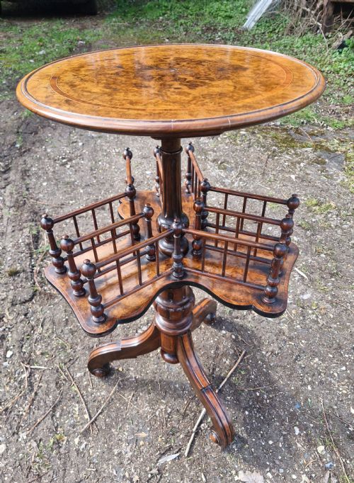 MID VICTORIAN INLAID WALNUT REVOLVING BOOK TABLE - ADDITIONAL PHOTO 2
