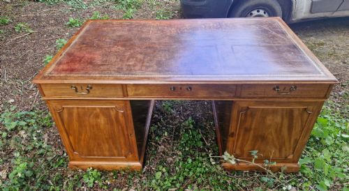 EARLY VICTORIAN MAHOGANY PARTNERS PEDESTAL WRITING DESK UNUSUAL SIDE DRAWERS - ADDITIONAL PHOTO 3