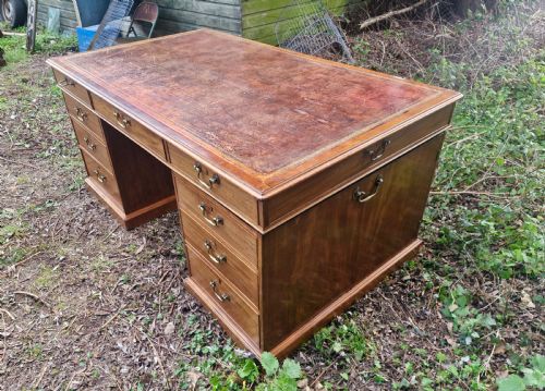 EARLY VICTORIAN MAHOGANY PARTNERS PEDESTAL WRITING DESK UNUSUAL SIDE DRAWERS - ADDITIONAL PHOTO 4