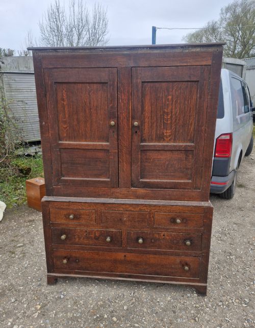 LATE GEORGIAN OAK 2 PART HOUSEKEEPERS CUPBOARD - ADDITIONAL PHOTO 3