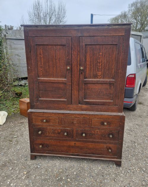 LATE GEORGIAN OAK 2 PART HOUSEKEEPERS CUPBOARD - ADDITIONAL PHOTO 4
