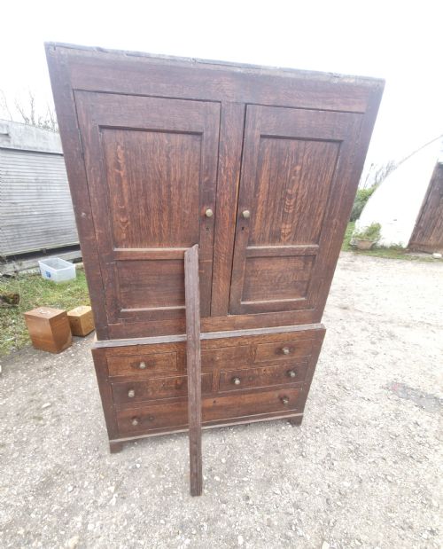 LATE GEORGIAN OAK 2 PART HOUSEKEEPERS CUPBOARD - ADDITIONAL PHOTO 8
