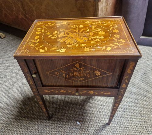 dutch marquetry tambour front bedside cabinet - CATEGORY: ANTIQUE CUPBOARDS - DATED 19TH CENTURY