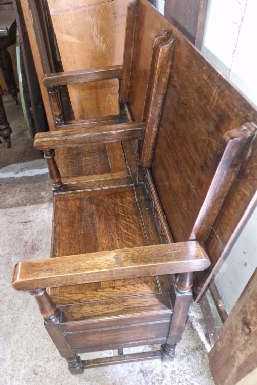 OAK DOUBLE FOLD OVER TOP HALL SEAT WITH LIFT UP LID - ADDITIONAL PHOTO 2