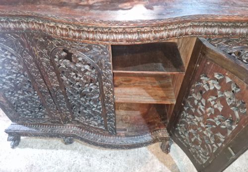CARVED ANGLO INDIAN 4 DOOR SIDE CABINET - ADDITIONAL PHOTO 1