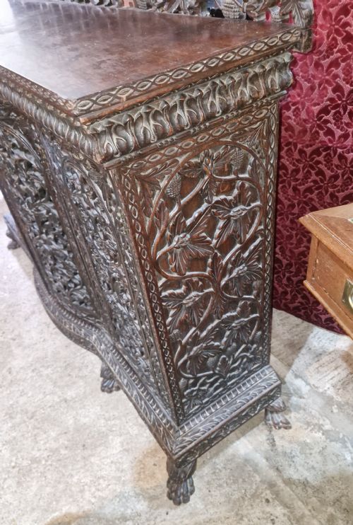 CARVED ANGLO INDIAN 4 DOOR SIDE CABINET - ADDITIONAL PHOTO 3