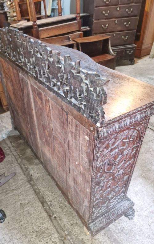 CARVED ANGLO INDIAN 4 DOOR SIDE CABINET - ADDITIONAL PHOTO 4