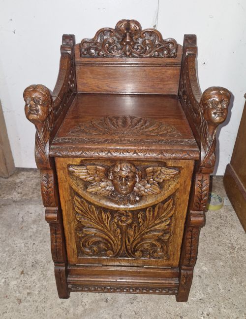 LATE VICTORIAN CARVED OAK DROP FRONT CABINET - ADDITIONAL PHOTO 1