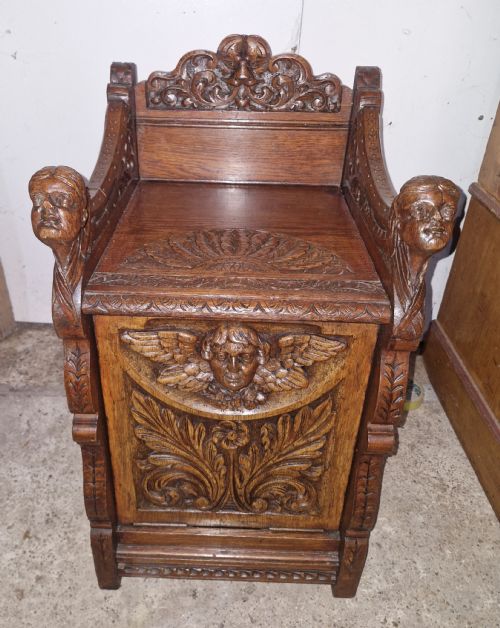 LATE VICTORIAN CARVED OAK DROP FRONT CABINET - ADDITIONAL PHOTO 6
