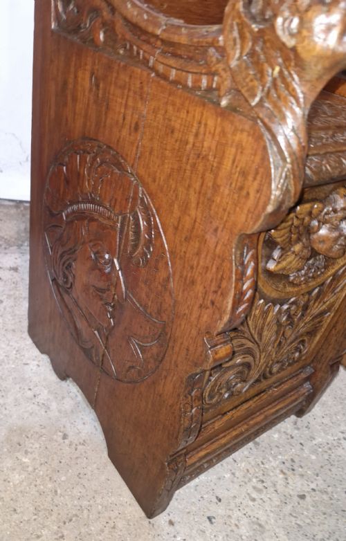 LATE VICTORIAN CARVED OAK DROP FRONT CABINET - ADDITIONAL PHOTO 7