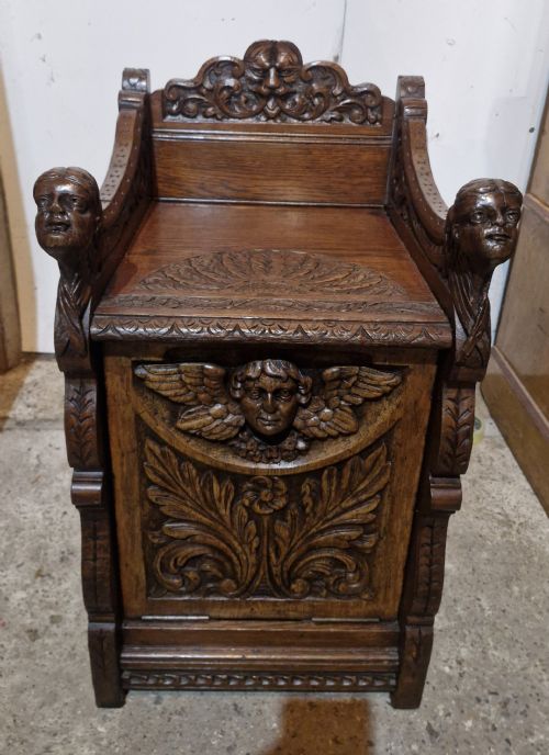 LATE VICTORIAN CARVED OAK DROP FRONT CABINET - ADDITIONAL PHOTO 9