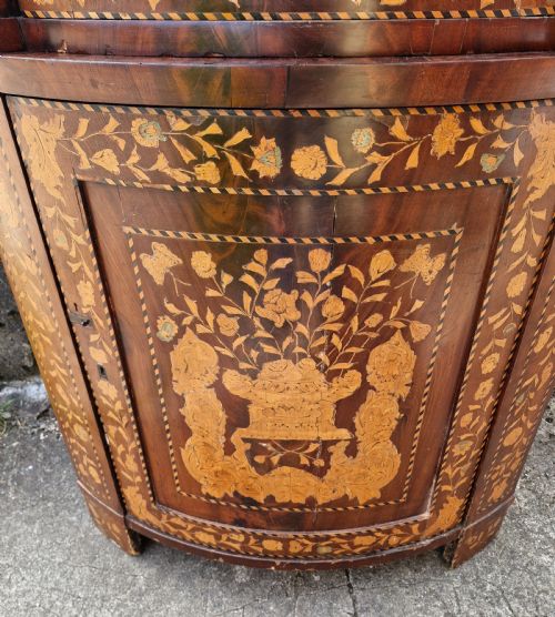 DUTCH MARQUETRY DOUBLE HEIGHT BOW FRONT CORNER CUPBOARD - ADDITIONAL PHOTO 5