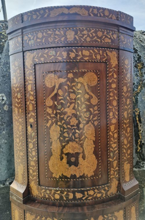 DUTCH MARQUETRY DOUBLE HEIGHT BOW FRONT CORNER CUPBOARD - ADDITIONAL PHOTO 6