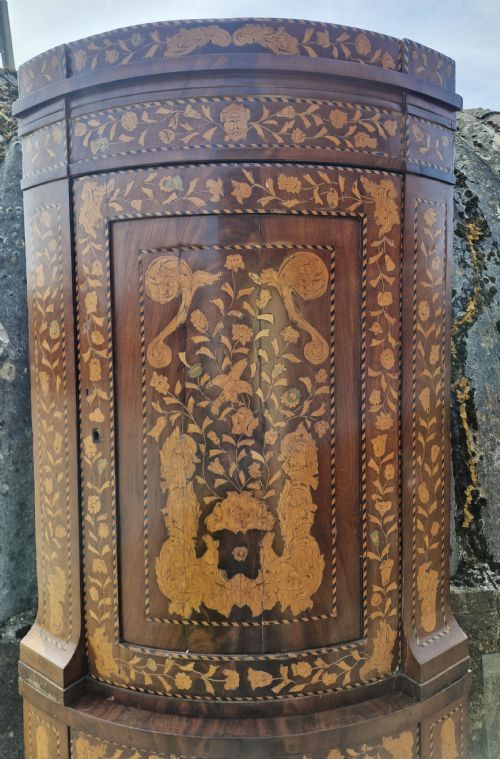 DUTCH MARQUETRY DOUBLE HEIGHT BOW FRONT CORNER CUPBOARD - ADDITIONAL PHOTO 7