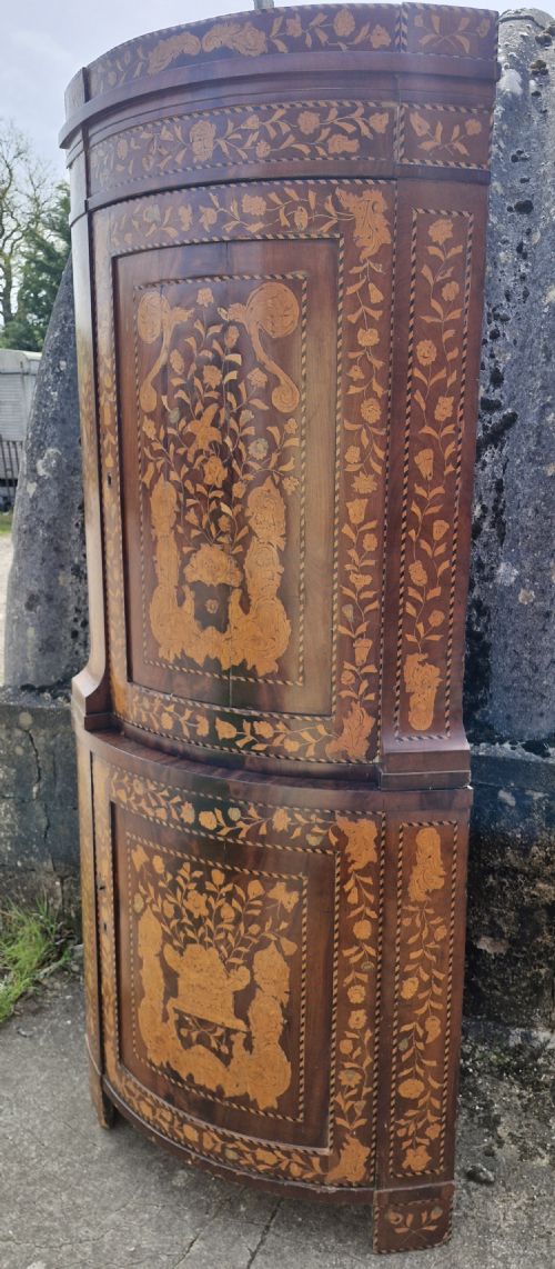 DUTCH MARQUETRY DOUBLE HEIGHT BOW FRONT CORNER CUPBOARD - ADDITIONAL PHOTO 8