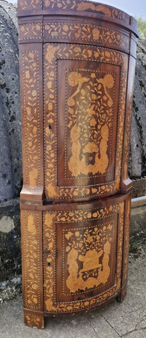 DUTCH MARQUETRY DOUBLE HEIGHT BOW FRONT CORNER CUPBOARD - ADDITIONAL PHOTO 9