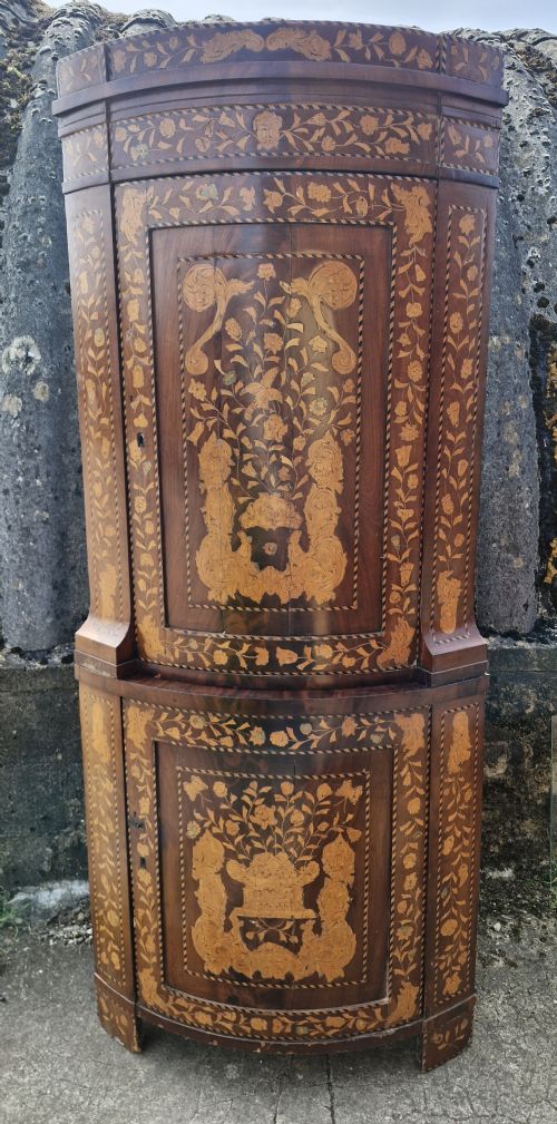 DUTCH MARQUETRY DOUBLE HEIGHT BOW FRONT CORNER CUPBOARD - ADDITIONAL PHOTO 10
