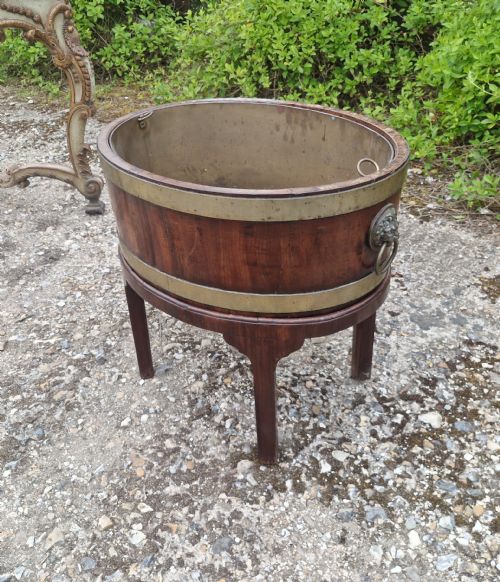 LATE GEORGIAN MAHOGANY BRASS BOUND WINE COOLER OR PLANT JARDINIERE - ADDITIONAL PHOTO 2