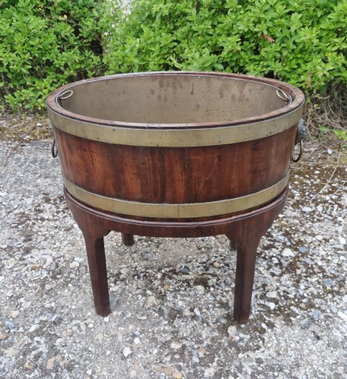 LATE GEORGIAN MAHOGANY BRASS BOUND WINE COOLER OR PLANT JARDINIERE - ADDITIONAL PHOTO 3