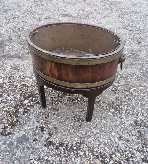 LATE GEORGIAN MAHOGANY BRASS BOUND WINE COOLER OR PLANT JARDINIERE - ADDITIONAL PHOTO 4
