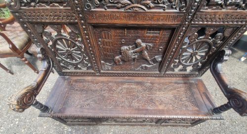LATE 19TH CENTURY CARVED OAK HALL BENCH WITH LIFT UP SEAT - ADDITIONAL PHOTO 9