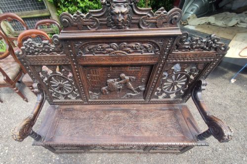 LATE 19TH CENTURY CARVED OAK HALL BENCH WITH LIFT UP SEAT - ADDITIONAL PHOTO 11