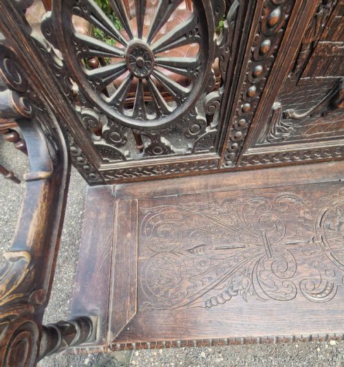 LATE 19TH CENTURY CARVED OAK HALL BENCH WITH LIFT UP SEAT - ADDITIONAL PHOTO 12
