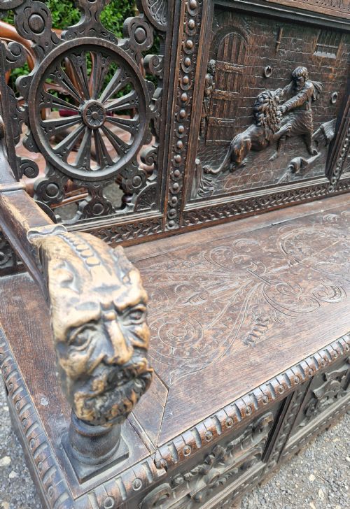 LATE 19TH CENTURY CARVED OAK HALL BENCH WITH LIFT UP SEAT - ADDITIONAL PHOTO 13