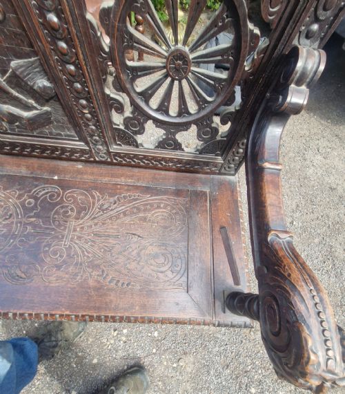 LATE 19TH CENTURY CARVED OAK HALL BENCH WITH LIFT UP SEAT - ADDITIONAL PHOTO 16