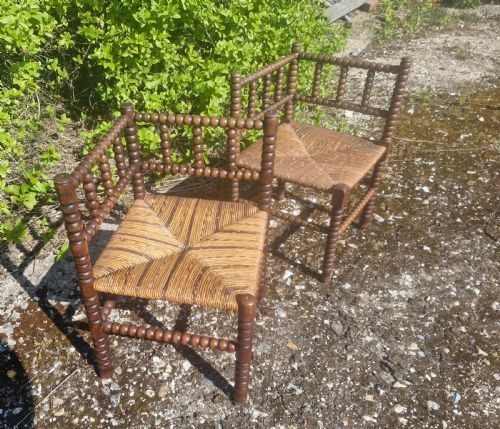 PAIR OF BOBBIN FRAMED CORNER CHAIRS - ADDITIONAL PHOTO 1