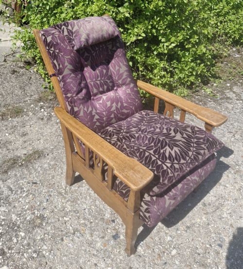 OAK ARTS AND CRAFTS RECLINING ARMCHAIR IN THE STYLE OF LIBERTY'S - ADDITIONAL PHOTO 5