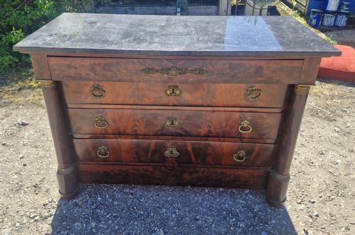 MID 19TH CENTURY FRENCH MAHOGANY MARBLE TOP CHEST IF DRAWERS