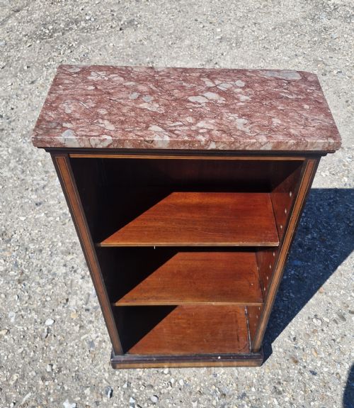 SMALL ROSEWOOD AND SATINWOOD OPEN FRONT BOOKCASE MARBLE TOP - ADDITIONAL PHOTO 1