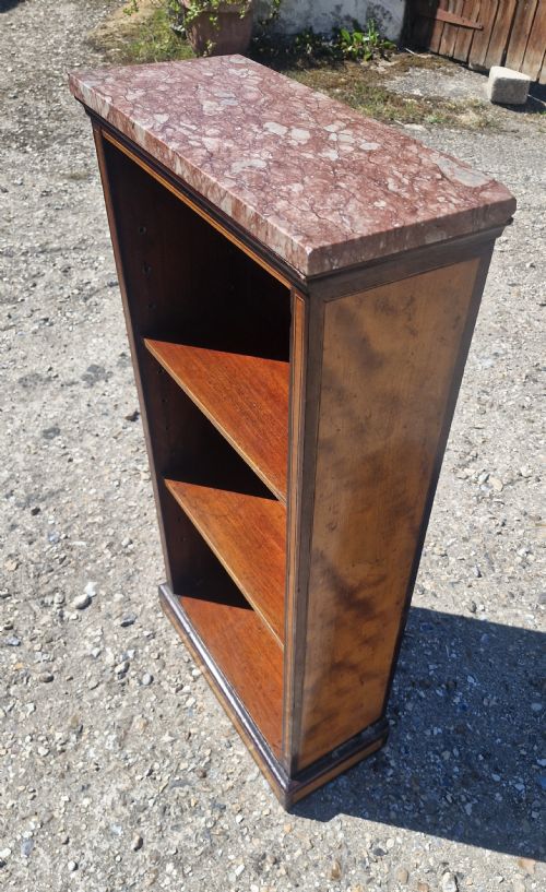 SMALL ROSEWOOD AND SATINWOOD OPEN FRONT BOOKCASE MARBLE TOP - ADDITIONAL PHOTO 2