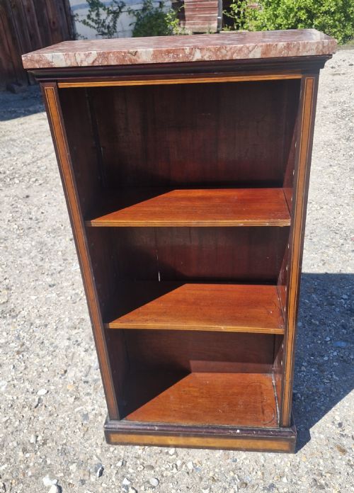 SMALL ROSEWOOD AND SATINWOOD OPEN FRONT BOOKCASE MARBLE TOP - ADDITIONAL PHOTO 6