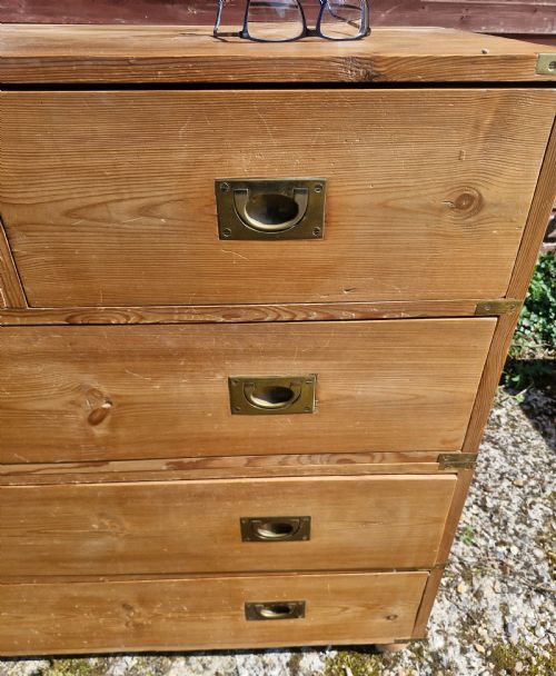 PINE 2 PART CAMPAIGN CHEST OF DRAWERS - ADDITIONAL PHOTO 3