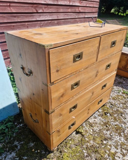 PINE 2 PART CAMPAIGN CHEST OF DRAWERS - ADDITIONAL PHOTO 6