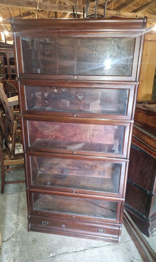 mahogany 5 section glazed globe wernicke bookcase cabinet - CATEGORY: ANTIQUE BOOKCASES - DATED 1910