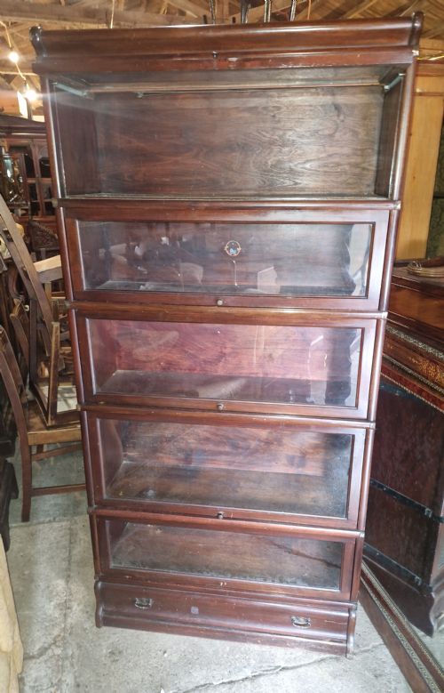 MAHOGANY 5 SECTION GLAZED GLOBE WERNICKE BOOKCASE CABINET - ADDITIONAL PHOTO 1