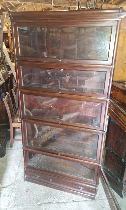 MAHOGANY 5 SECTION GLAZED GLOBE WERNICKE BOOKCASE CABINET - ADDITIONAL PHOTO 2