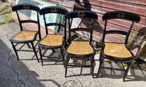 PAIR VICTORIAN DECORATED CANE SEAT BEDROOM CHAIRS - ADDITIONAL PHOTO 3